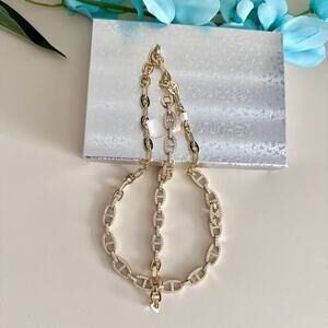 18K Gold Plated Womens Set Bracelet Necklace Chain Zirconia Oro Laminado
